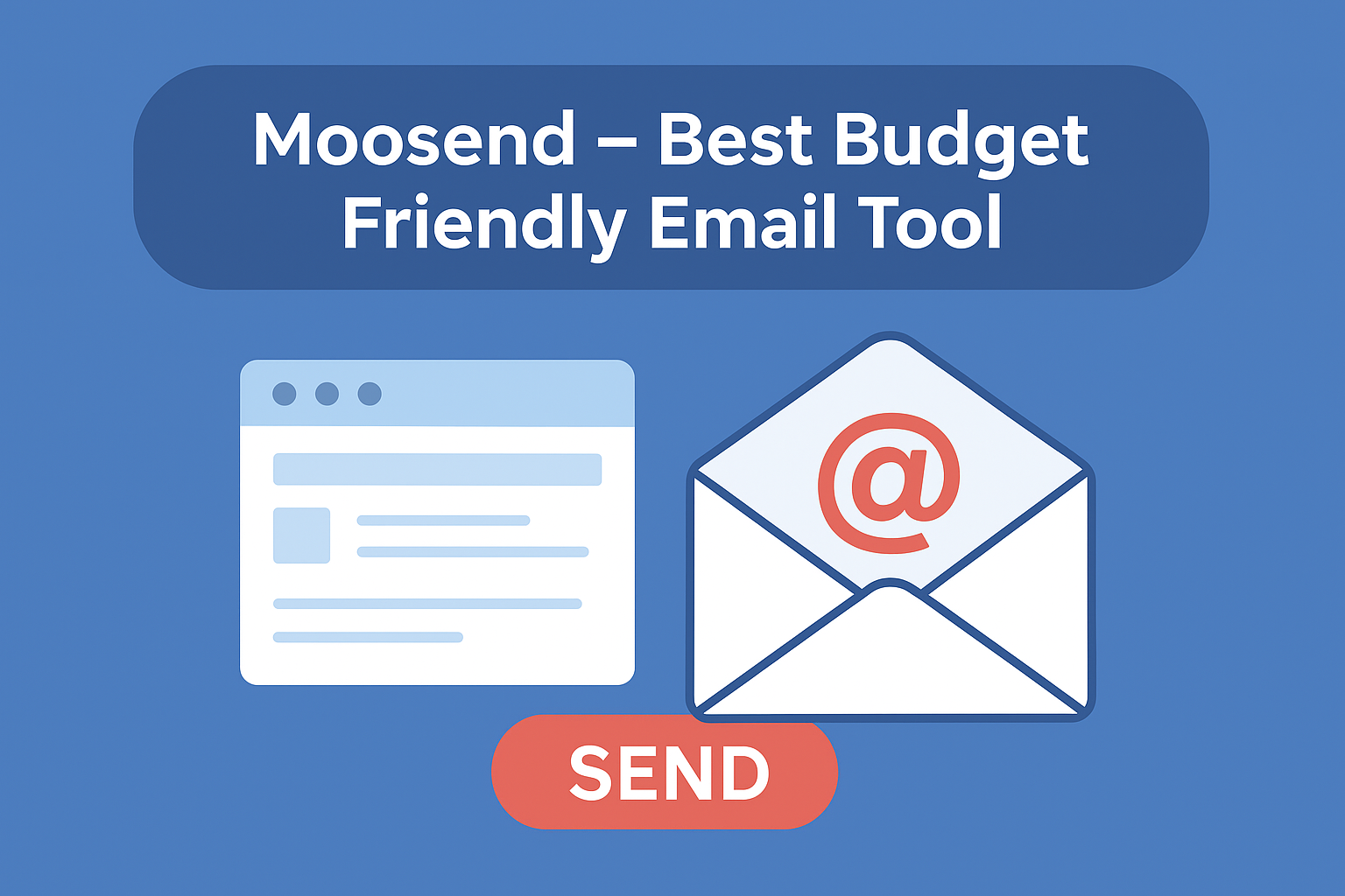 Infographic titled "Best Email Marketing Tools in 2025" with an envelope icon, email list elements, and a bold orange "SEND" button. Best Email Marketing Tools in 2025