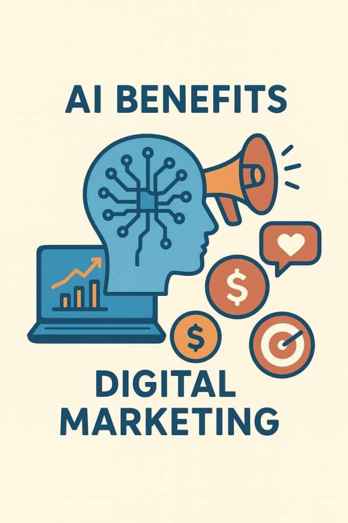 Illustration showing AI benefits in digital marketing with human head circuit, laptop analytics, megaphone, dollar icons, heart chat bubble, and target symbol Illustration showing AI benefits in digital marketing with human head circuit, laptop analytics, megaphone, dollar icons, heart chat bubble, and target symbol.Illustration showing AI benefits in digital marketing with human head circuit, laptop analytics, megaphone, dollar icons, heart chat bubble, and target symbol.Illustration showing AI benefits in digital marketing with human head circuit, laptop analytics, megaphone, dollar icons, heart chat bubble, and target symbol AI aur Digital Marketing: Online Business Ka Future.
