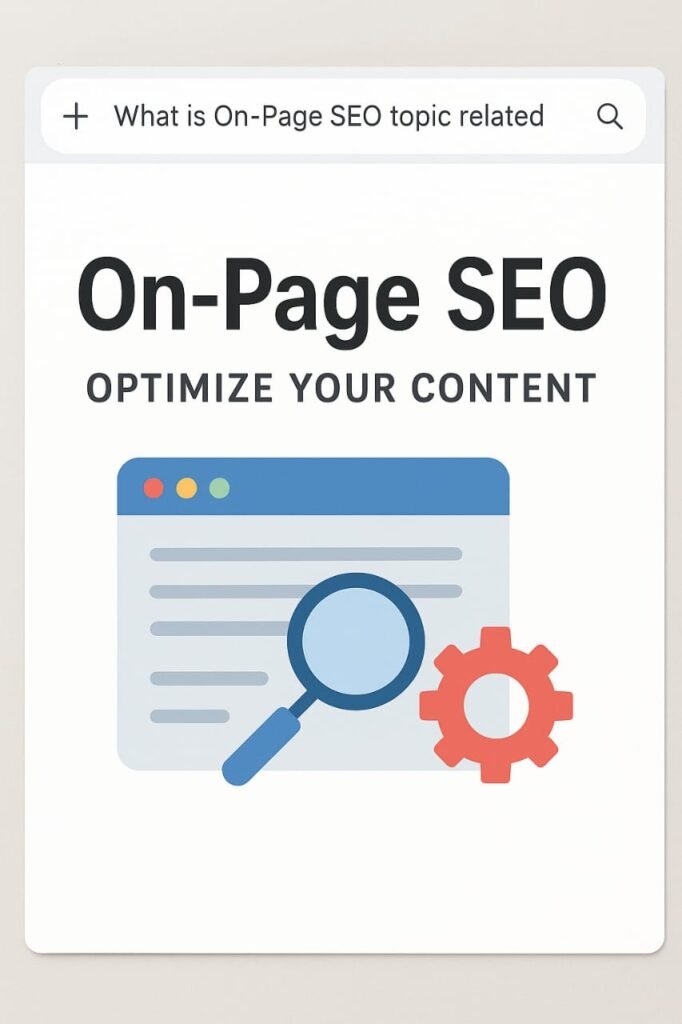On-Page SEO optimization illustration with magnifying glass and gear icon.On-Page SEO vs Off-Page SEO: Complete Guide